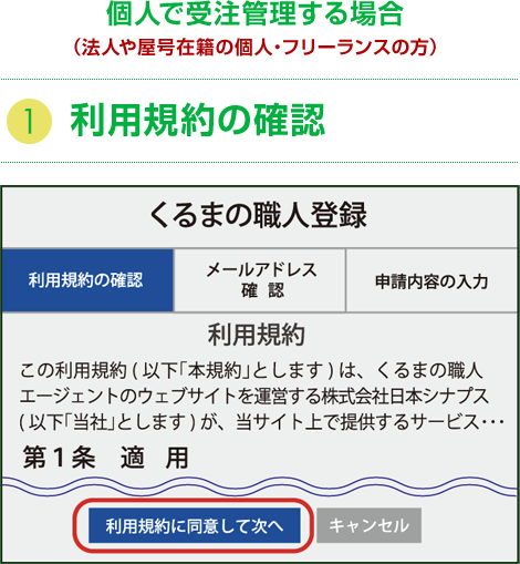 個人で受注管理する場合(法人や屋号在籍の個人・フリーランスの方)|1.利用規約の確認